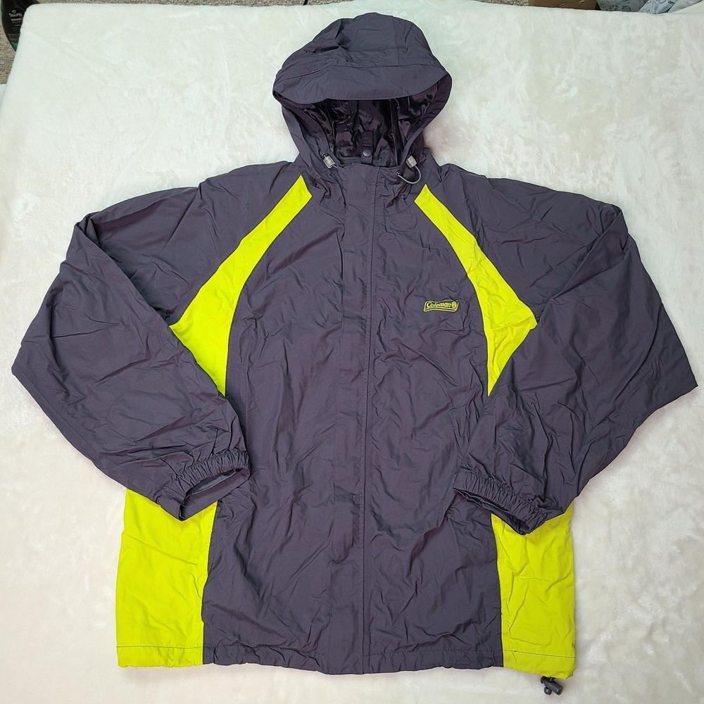 Coleman Men Hooded Jacket and Nylon Rain Lightweight Windbreaker Gray/Yellow - M